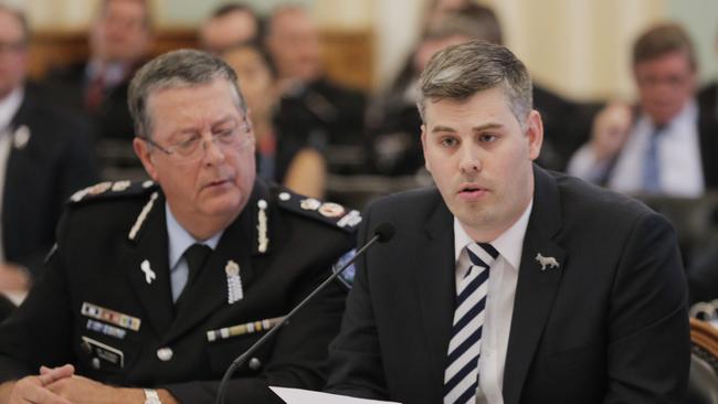 Police Commissioner Ian Stewart and Police Minister Mark Ryan during Estimates hearings at State Parliament. PHOTO AAP/TIM MARSDEN.