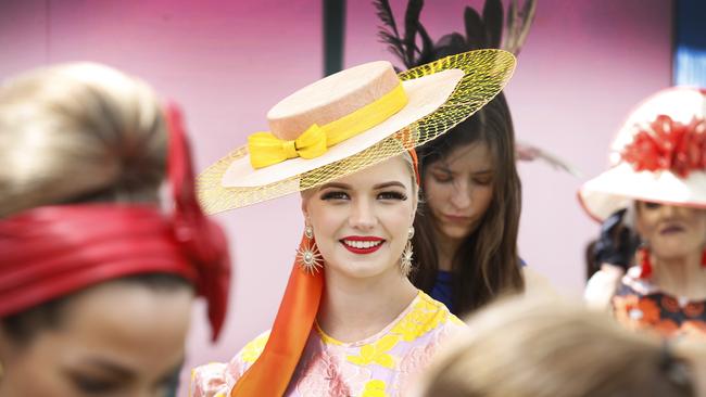 Myer Fashion in the Field contestant Courtney Busby lines up to be judged. Picture: David Caird