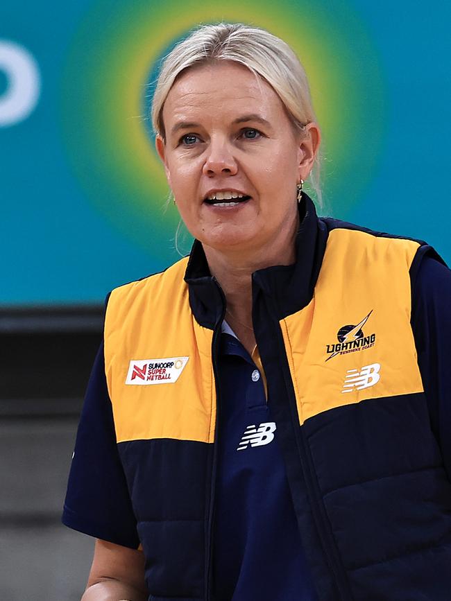 Lightning coach Belinda Reynolds has spoken to the team about dealing with pressure and expectation. (Photo by Jenny Evans/Getty Images for Netball Australia)