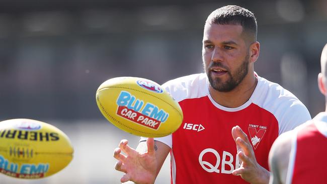 Lance Franklin at Swans recovery on Monday ahead of Sydney’s huge clash with Hawthorn this week. Picture. Phil Hillyard