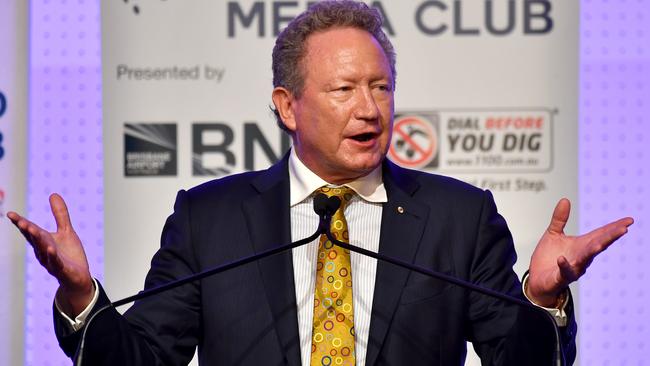 Andrew ‘Twiggy’ Forrest speaks at the Queensland Media Club launch in February. Picture: John Gass