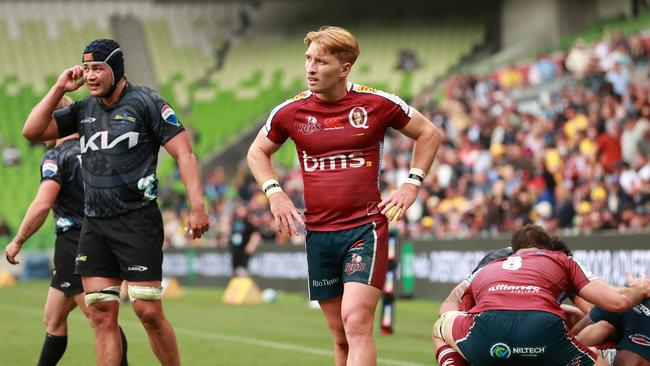 Reds co-captain Tate McDermott (centre) says the Reds must improve defensively against the Brumbies. Picture: Kelly Defina/Getty Images