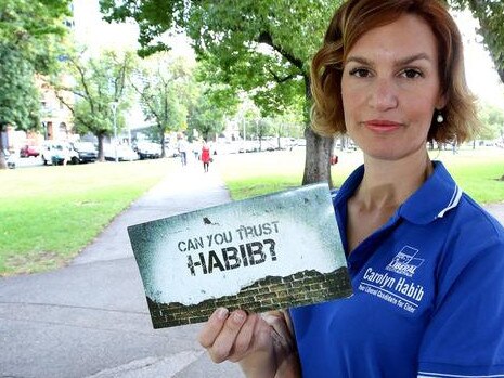 Carolyn Habib with the offending Labor leaflet.