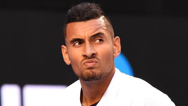 Nick Kyrgios of Australia reacts against Andreas Seppi of Italy in round 2 of the Mens Singles on day three of the Australian Open. (AAP Image/Julian Smith)