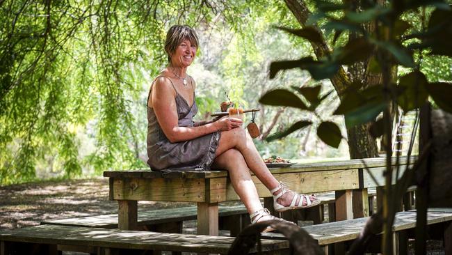 Cudlee Creek cafe owner Babette Wilkinson in the cafe’s garden. Picture: AAP / Mike Burton