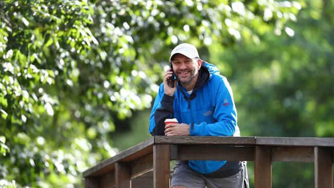 ‘I’m not finding it stressful at all’ … Billionaire Alex Waislitz out for hia morning walk in South Yarra. Picture: Aaron Francis