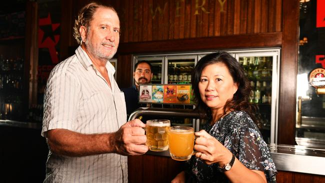 Kim Bredhauer and partner Lydia Leong with son Tristan at the Townsville Brewery.