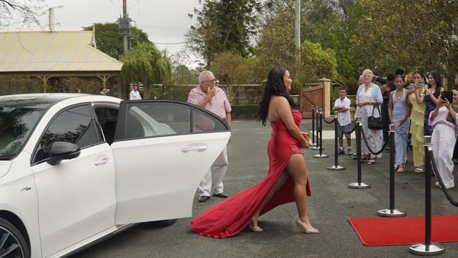 Students arriving in style for the 2024 Glasshouse Christian College formal at Flaxton Gardens.