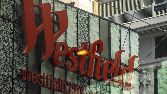 SYDNEY, AUSTRALIA - NewsWire Photos FEBRUARY 07, 2021: A view of the Westfield logo viewed from Pitt Street mall in SydneyÃs CBD. Picture: NCA NewsWire / Jenny Evans