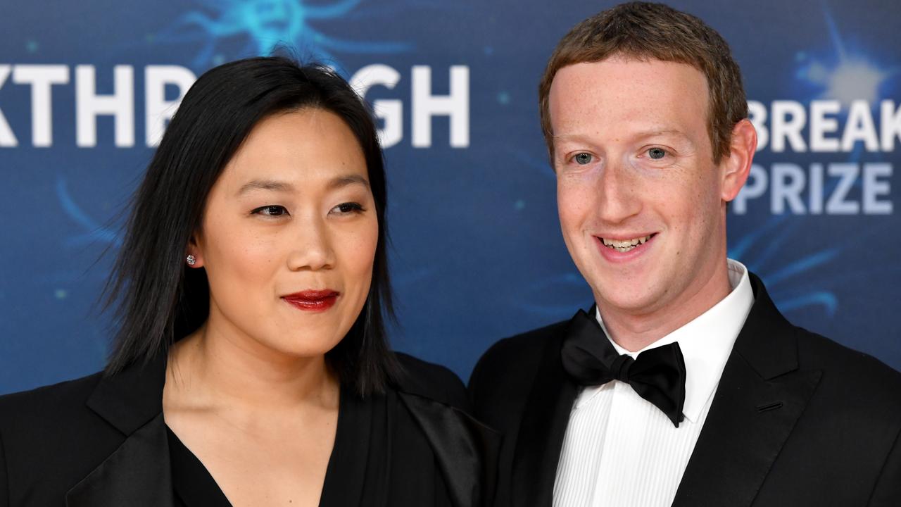 Priscilla Chan and Mark Zuckerberg. Picture: Ian Tuttle/Getty Images