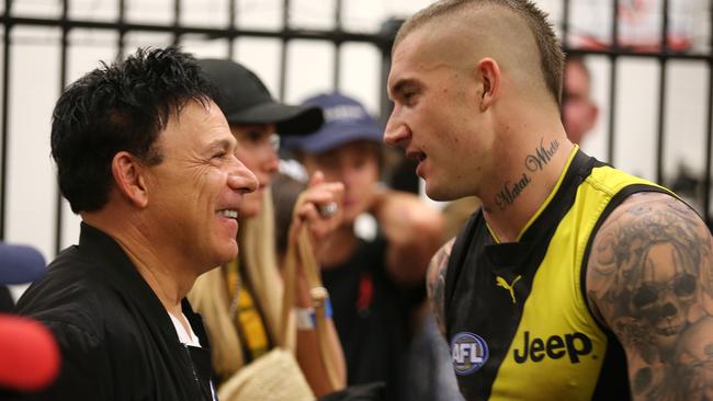 AFL Round 3. 08/04/2018. Richmond v Hawthorn at the MCG. Richmond's Dustin Martin chats with manager Ralph Carr after todays game  . Pic: Michael Klein