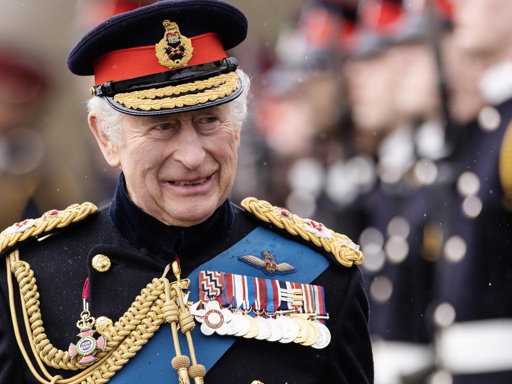 Military monarch: King Charles III inspects the 200th Sovereign's parade at Royal Military Academy, April 2023. Picture: Dan Kitwood/Getty Images