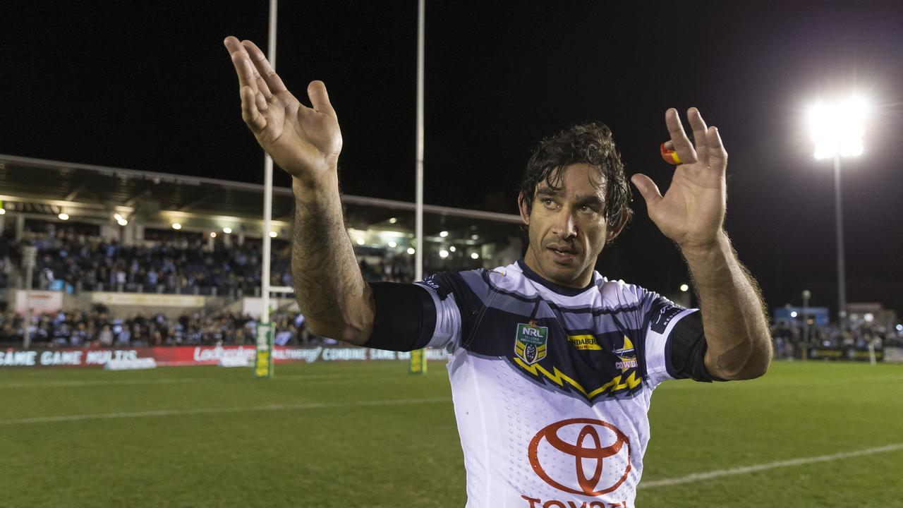 Johnathan Thurston of the Cowboys waves to the crowd.