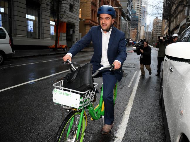 Former Labor senator Sam Dastyari got on his bike. Picture: Dan Himbrechts