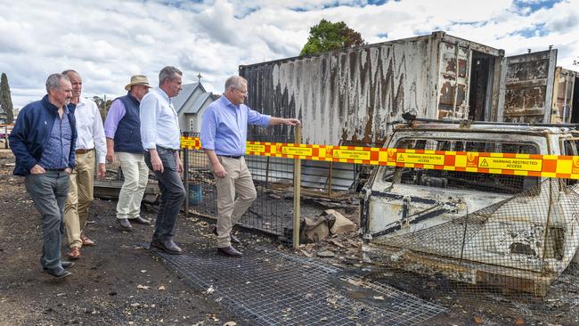 Prime Minister Scott Morrison visits fire-affected Rappville. Picture: AAP