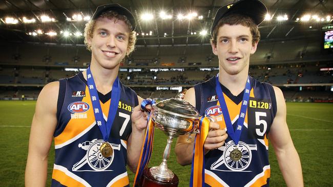 Calder Cannons and Western Bulldogs teammates Mitch Wallis and Tom Liberatore.