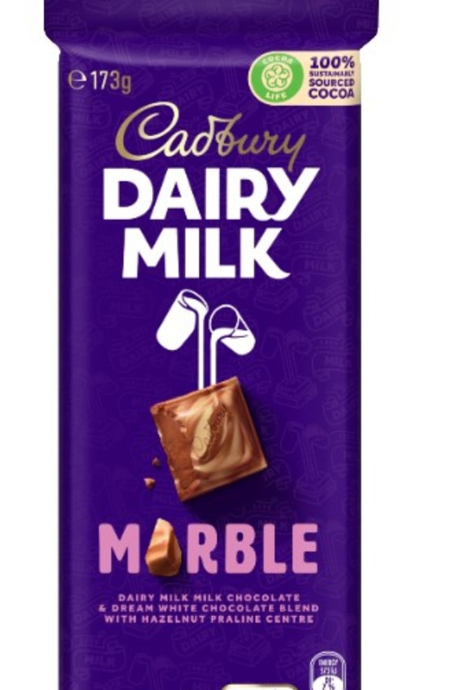 Cadbury Dairy Milk Marble packs will show off the new logo when they arrive on shelves next week.