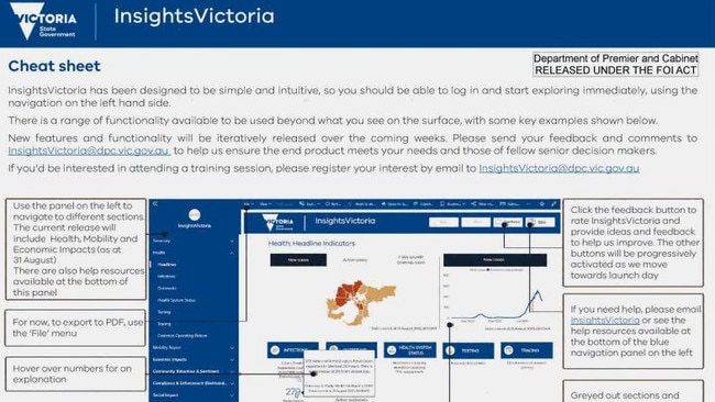 Internal government documents from the launch of Insights Victoria obtained by the Sunday Herald Sun under freedom of information. Picture: Supplied