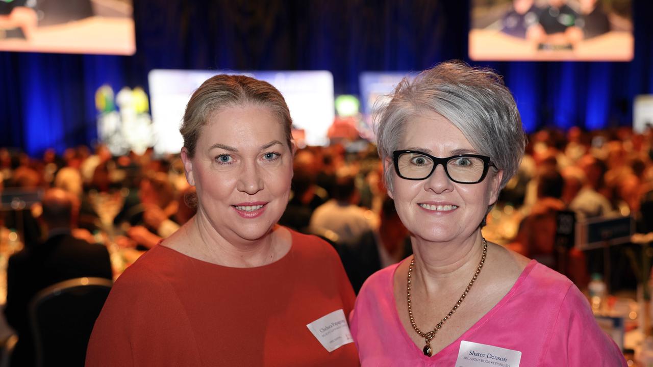 Chelsea Papageorge and Sharee Denson at the TSS Foundation Breakfast, Gold Coast Convention and Exhibition Centre. Picture, Portia Large.