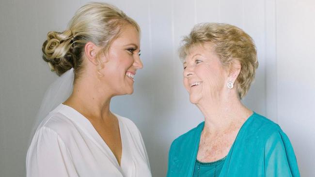 Mel Scriha is pictured with her grandmother on her wedding day, six years ago.