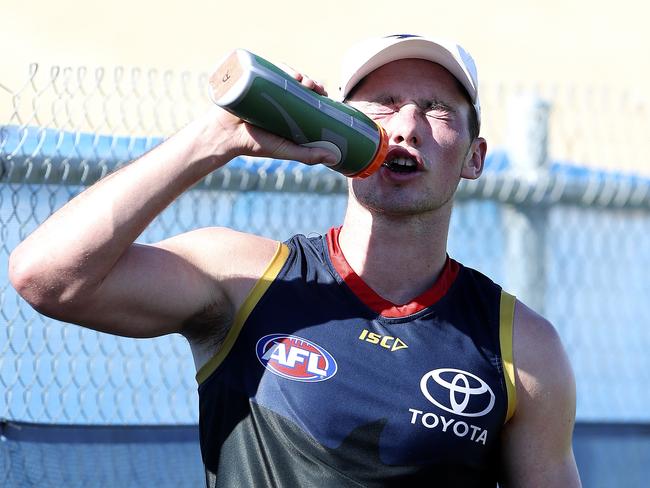 AFL - Adelaide Crows players train for the last time before the Christmas break. Chayce Jones struggling with the heat Picture SARAH REED