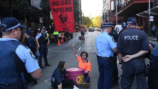 Extinction Rebellion protest blockades the CBD on Monday. Picture: NCA NewsWire / Jeremy Piper