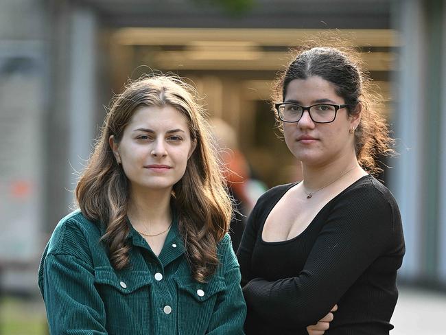 7/5/2024: FEDERAL BUDGET  Students (L-R) Olivia Martini 19, studying communications at QUT and Olivia Marcoionni 19, studying pharmacy at UQ , together here at QUT Kelvin Grove, Brisbane. pic: Lyndon Mechielsen/Courier Mail