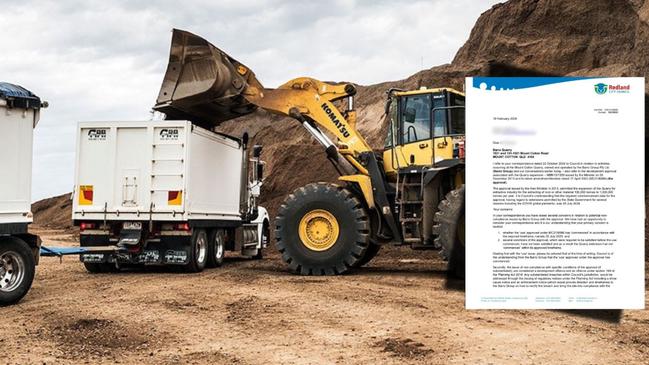One of the official emails which is now public, and trucks at the Mount Cotton site.