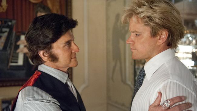 Michael Douglas, left, as Liberace, and Matt Damon, as Scott Thorson, in a scene from "Behind the Candelabra." (AP Photo/HBO, Claudette Barius)