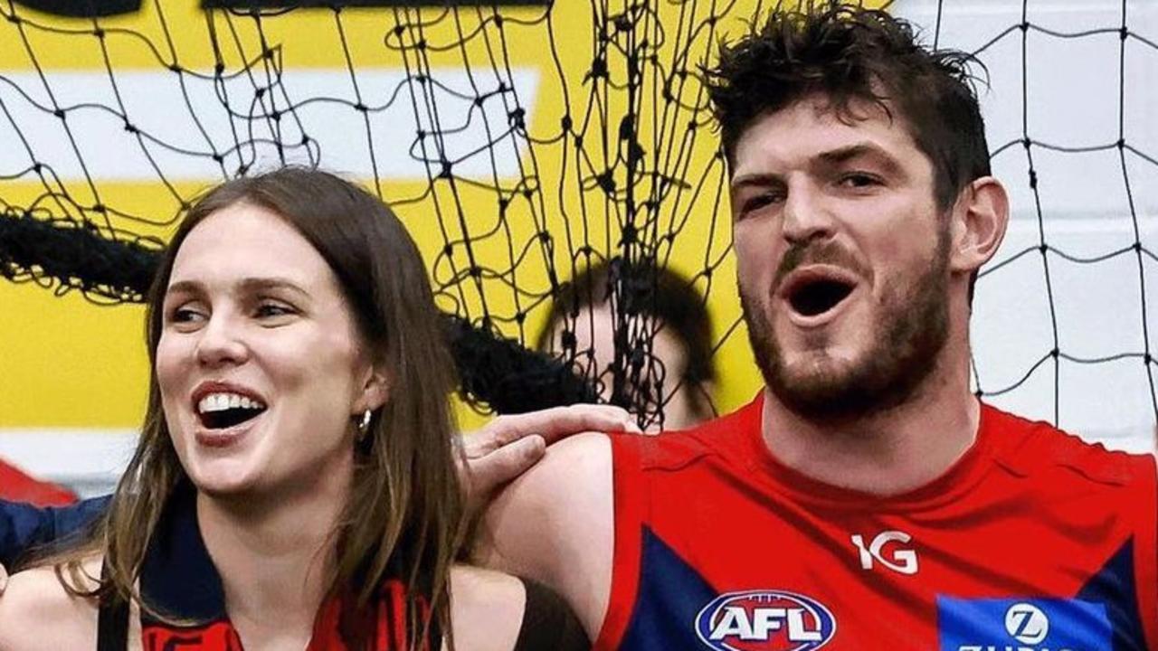 Brayshaw and his fiance Danielle Frawley (left) celebrate a win during the 2023 season. Picture: Instagram.