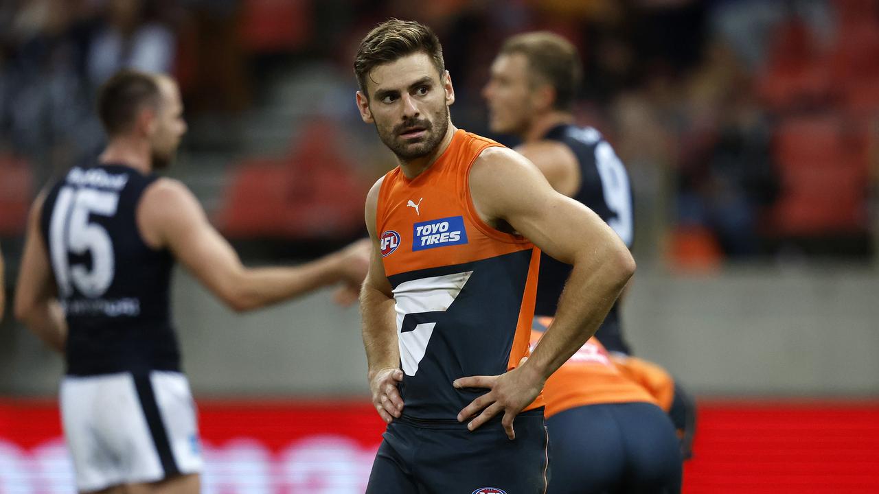 Giant Stephen Coniglio suffered a big penalty for his umpire dissent. Picture: Phil Hillyard
