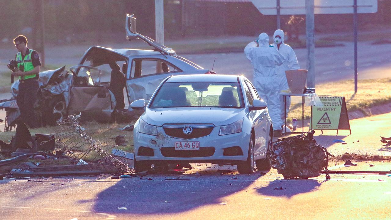 Police investigate the scene of a horror crash on Trower Rd at Lakeside Dr overnight. Picture Glenn Campbell