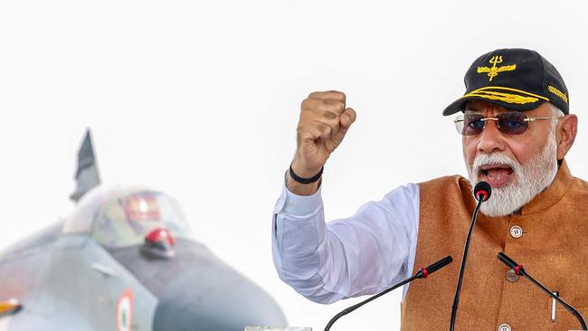 Prime Minister Narendra Modi addressing armed force personnel during his visit to Adampur Airforce Base in India's state of Punjab. Picture: Indian Press Information Bureau
