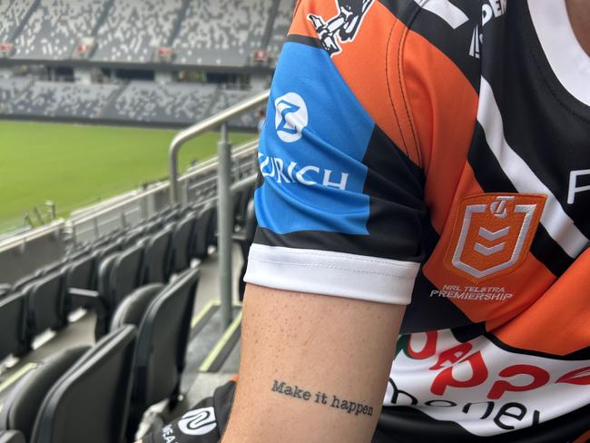 Wests Tigers star Lachlan Galvin shows off his new tattoo. Picture: Supplied