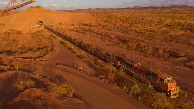 A BHP iron ore train in the Pilbara, WA. Picture: Gerrit Nienaber