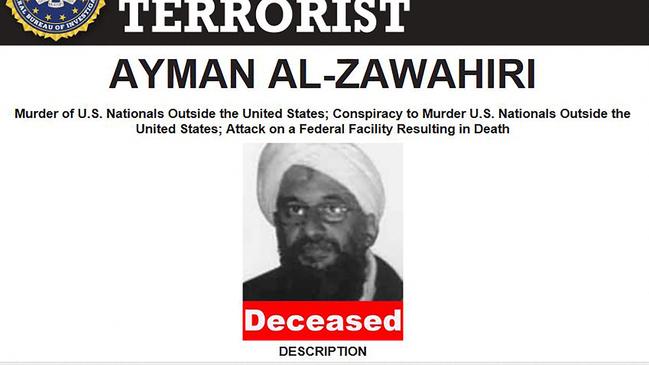 The FBI updates its wanted notice for Ayman al-Zawahiri. Picture: FBI via AFP