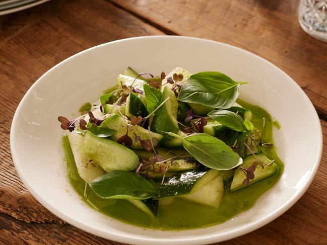 Cucumber and melon de sapo salad at Lost Phoenix Farm, Hindmarsh Valley