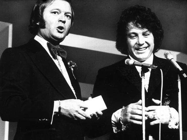 Bert Newton with actor Michael Cole at the 1973 Logie Awards. Logies.