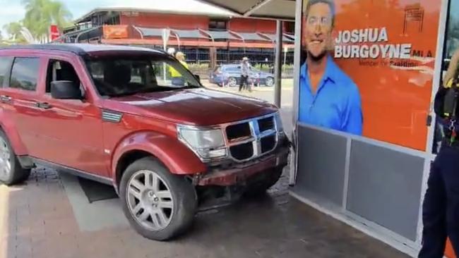 A car crashed into Josh Burgoyne's office in Alice Springs, Monday November 18. Picture: Shane Martyn