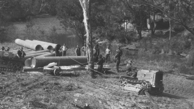 The Pymble-Warringah Main under construction. Photo Manly, Warringah and Pittwater Historical Society