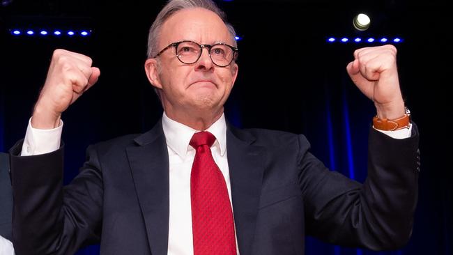 Australian Labor Prime Minister Anthony Albanese In Sydney NSW on federal election night function held at Canterbury Hurlstone Park RSL Club. Picture: Jason Edwards / NewsWire