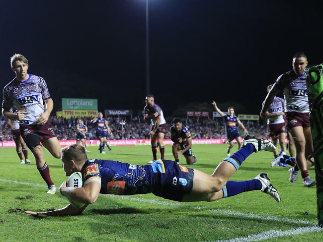 Dale Copley finds the line against Manly. Picture: Mark Evans/Getty Images