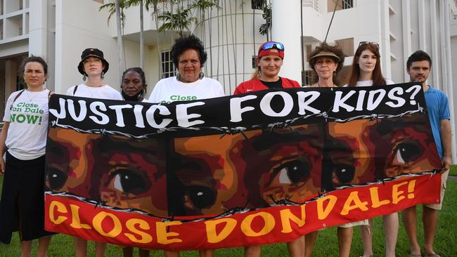 Protesters outside parliament where they will hold a Close Don Dale protest. Picture: (A) manda Parkinson