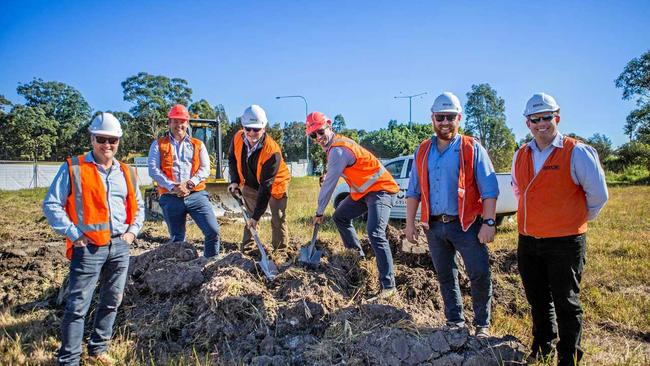 Rod Cashion, Farren Mahoney, Ian Busch, Julian Ackad, Jack Marshall and Luke Peers at the turning of the first sod last year. Picture: Rachel Vercoe