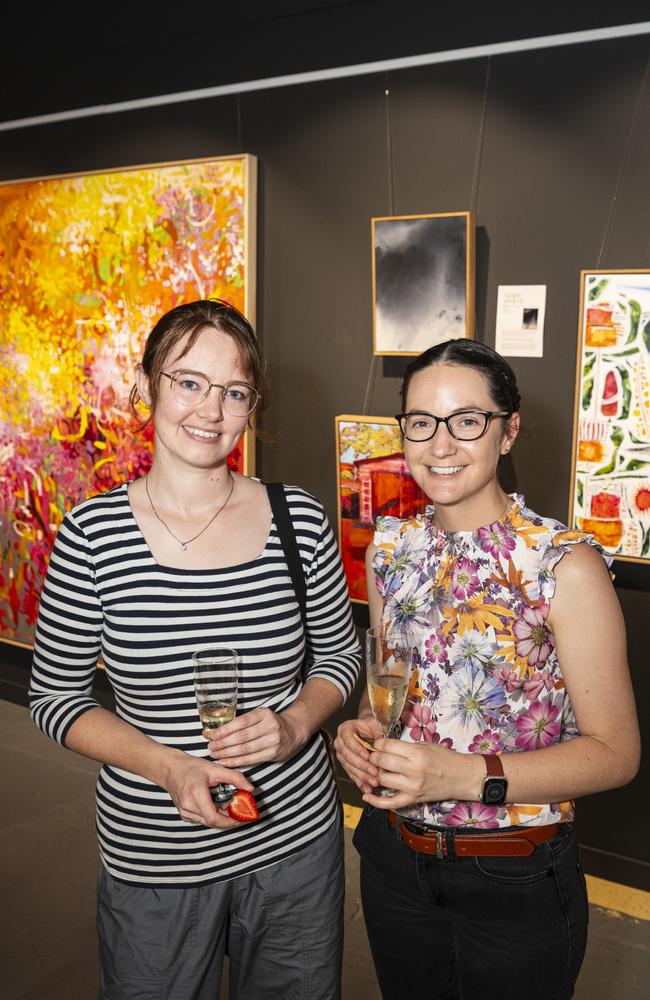 Elsie Robinson (left) and Kate Morris at The Toowoomba Gallery for the The Next Big Thing art prize and exhibition, Friday, March 1, 2024. Picture: Kevin Farmer