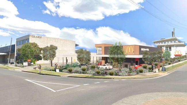 An artist's impression of the revised plans for the proposed McDonald's restaurant at Manly Vale. The fast food giant has revised plans to make it a 24-hour outlet after more than 600 complaints were received by Northern Beaches Council. Picture: Webber Architects