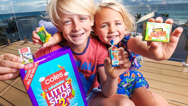 A Coles Little Shop promotion, with Beau and Lola Colless in Queensland. Picture: NIGEL HALLETT