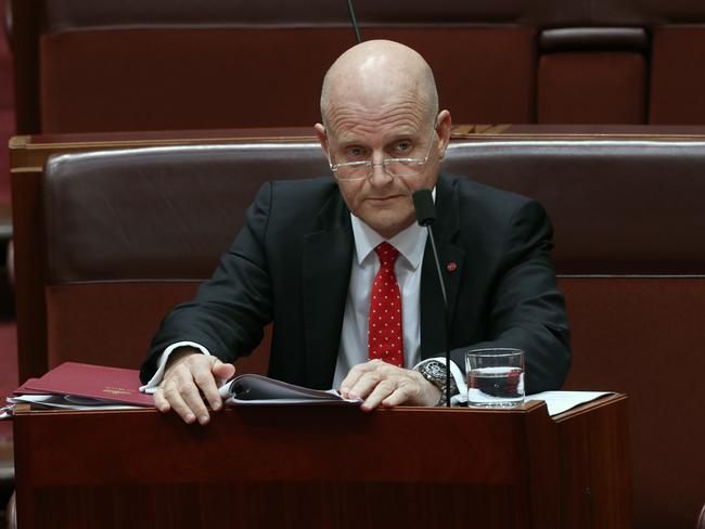 Senator David Leyonhjelm in the Senate Chamber in Parliament House Canberra. Picture: Gary Ramage