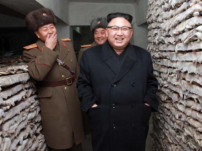 North Korean leader Kim Jong-Un inspecting the headquarters of Large Combined Unit 966 of the KPA at an undisclosed location. Picture: AFP