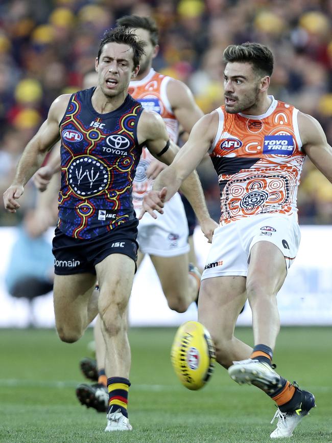 Stephen Coniglio racked up the possessions against Adelaide but his kicking efficiency was at a disappointing 14 per cent. Picture Sarah Reed